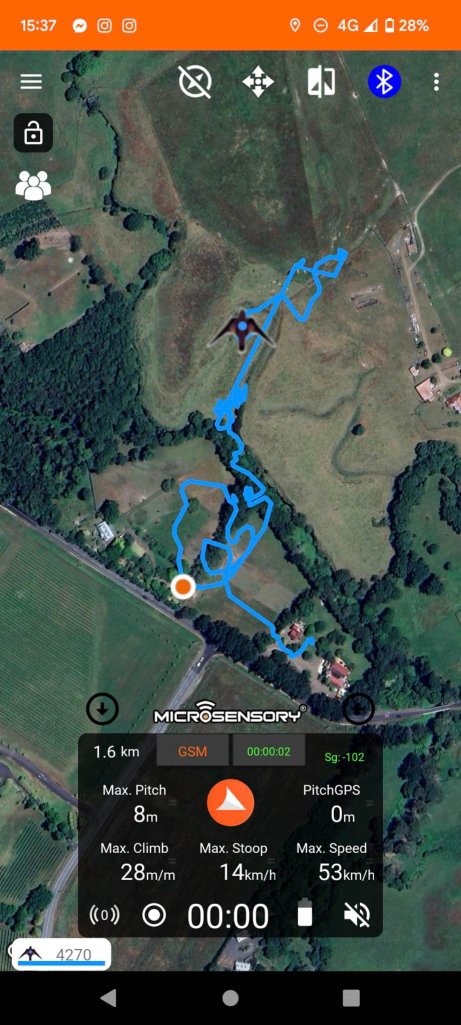 Screen shot of the Harrier's flight path captured on GPS app.
